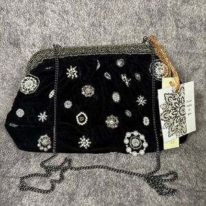 New Velvet Black Silver Beaded Clutch Crossbody Bag From India To You